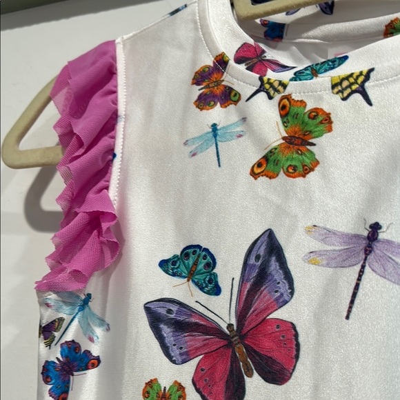 Terez garden butterfly dragon fly mesh active dress with ruffle cap sleeve 7/8 - Picture 4 of 5